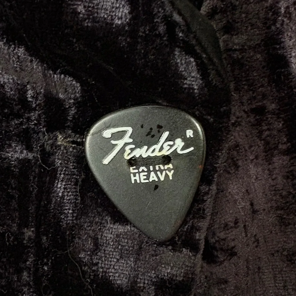 Rituals Crushed Velvet Blazer Fender Guitar Pick Button Medium Rockabilly Lounge